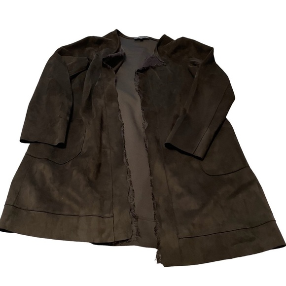 CATHERINE Malandrino Women’s Black Open Drape Cardigan- Size Large Faux Suede - Picture 3 of 10